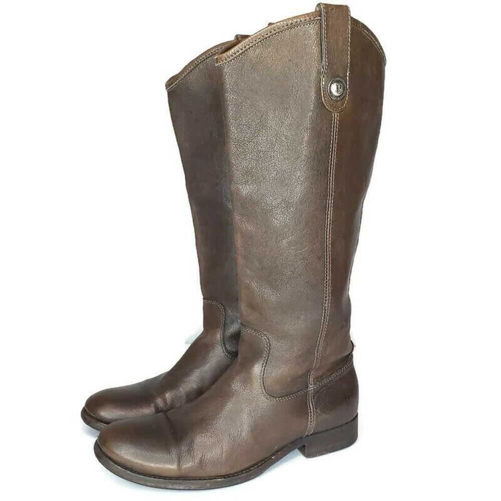 Frye Melissa Button 77165 Brown Leather Tall Pull On Riding Boots Womens 7.5B